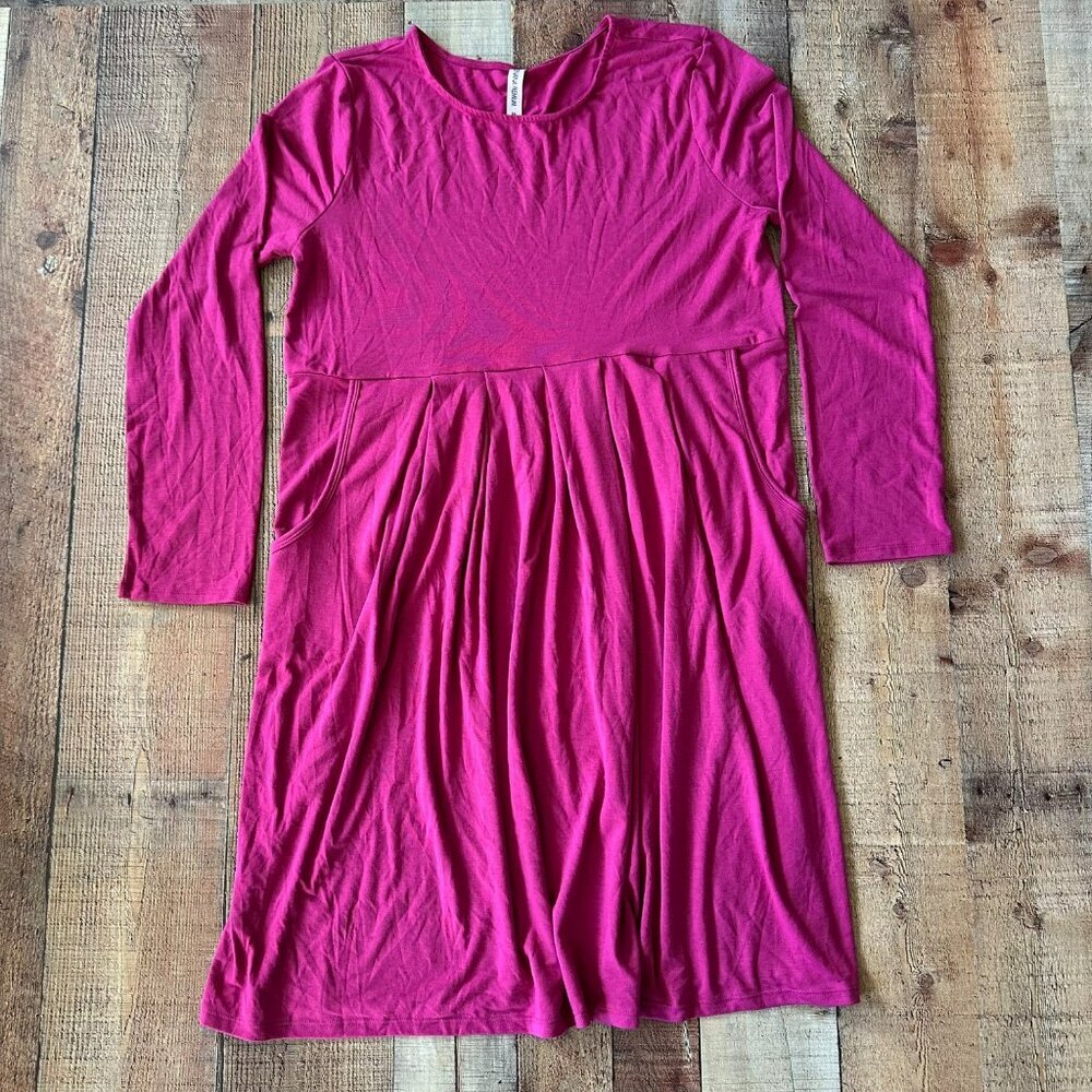 Zenana Premium Women's 2X Dress Pink Knit Stretch A Line Midi Length